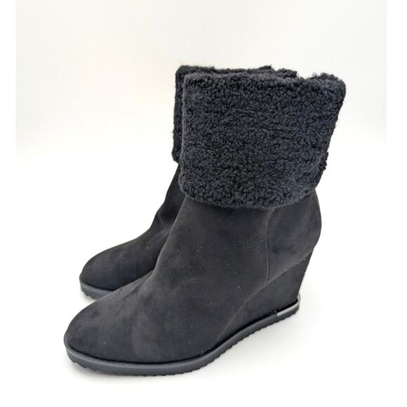 DKNY Powell Wedge Booties Round Toe Back Zip Women's Black Size US7M EU37.5B - Picture 1 of 12